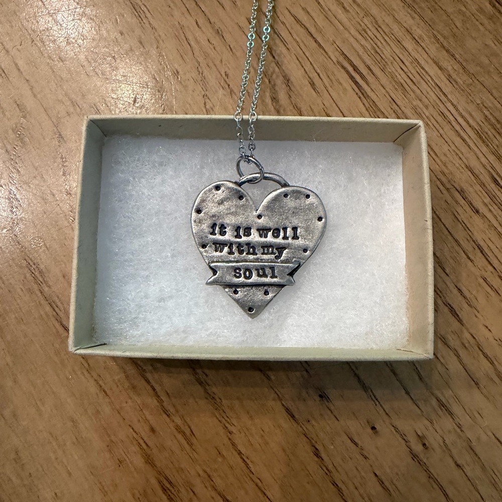 Sterling-Finish Heart Pendant Necklace - "It Is Well With My Soul"